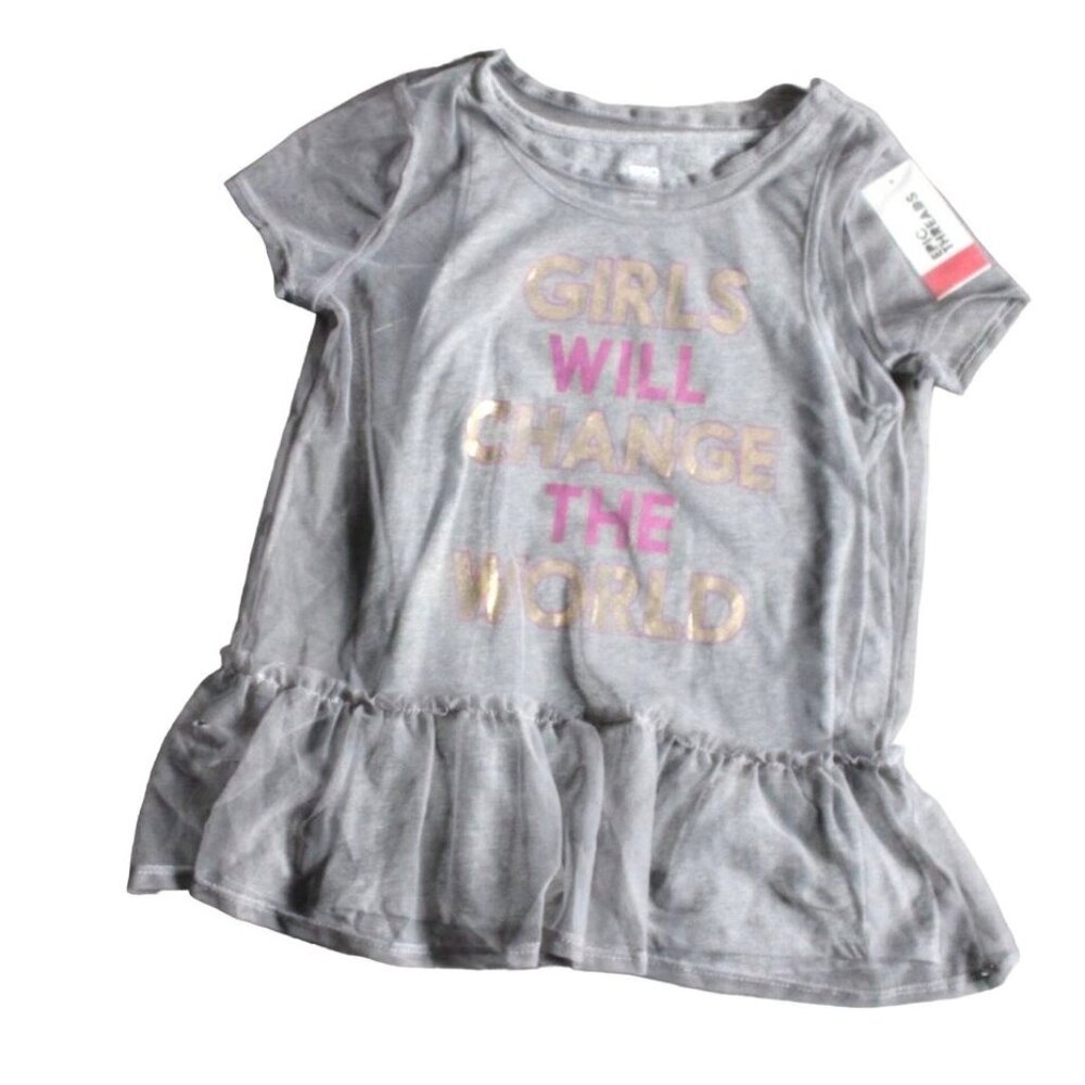 Epic Threads Girls Layered Short Sleeve Shirt-Girl Power-Gray-Medium-NWT